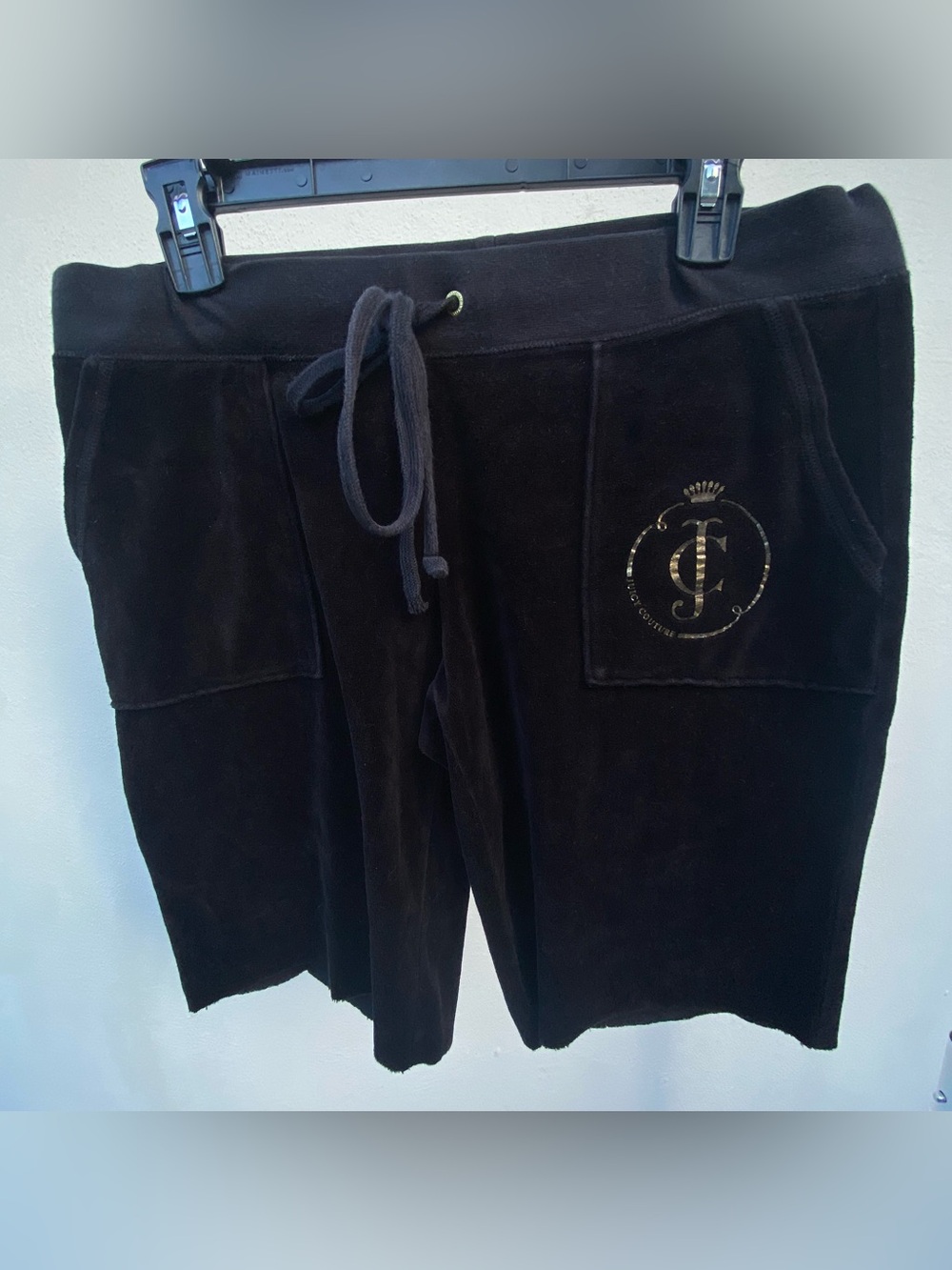 Y2K Juicy Couture Black & Gold Logo Velour Shorts Size Large